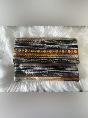 Boho Multicolor Woven Clutch with Gold Stud Detail